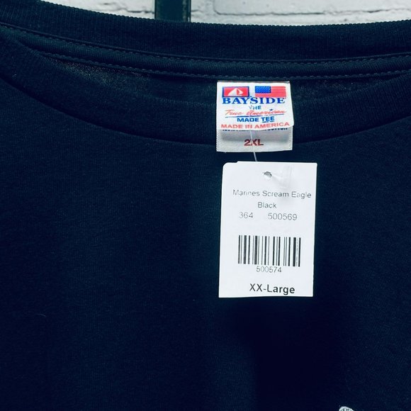 Marines USMC Black 2XL T-Shirt Scream Eagle NWT Bayside True American Made - Picture 9 of 9